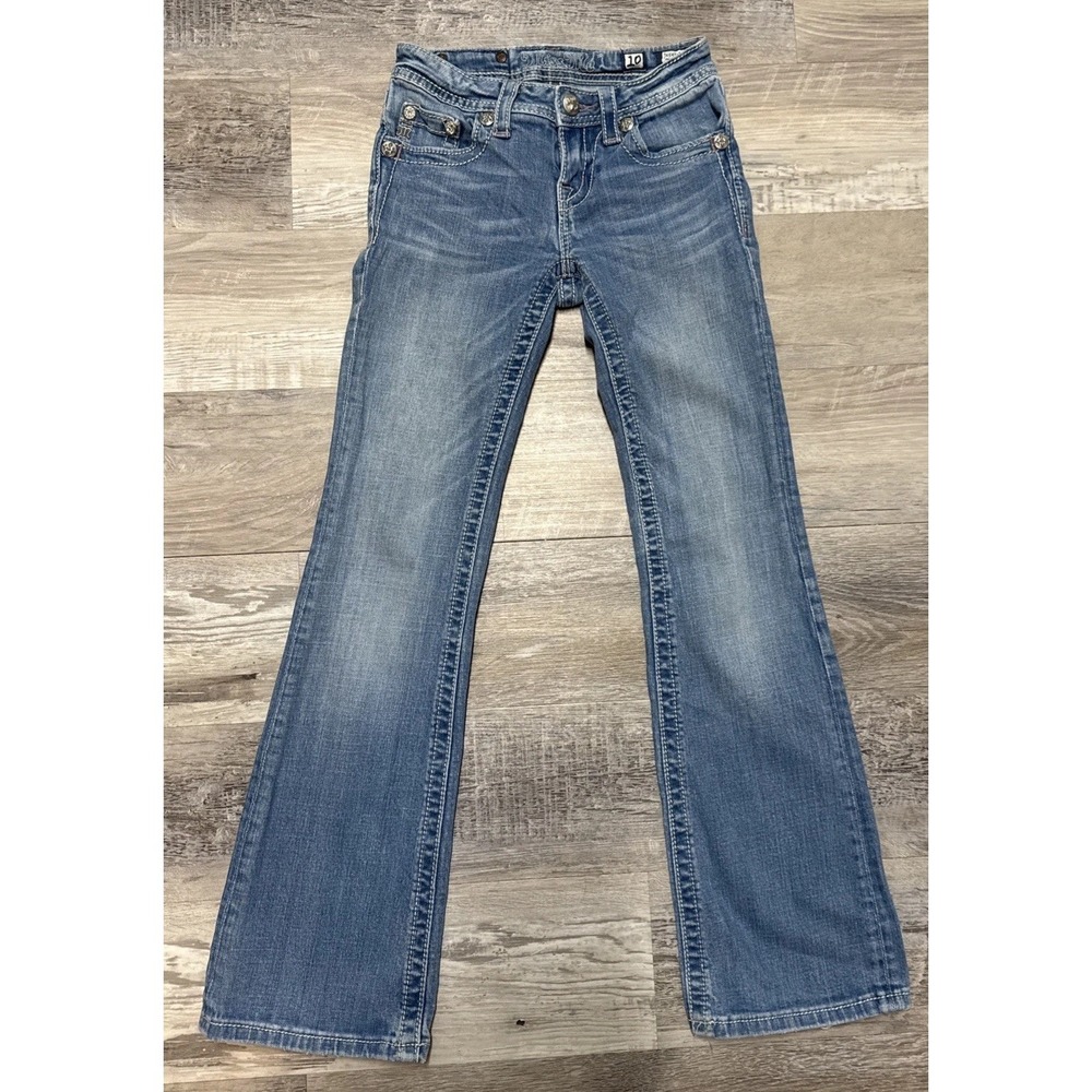 Miss Me Girls Sz 10 Bootcut Low Rise Jeans Butterfly Embroidered Bling Bling